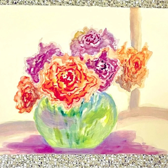 Other - Original Watercolor Painting NWOT Flowers In Vase Ready To‎ Frame